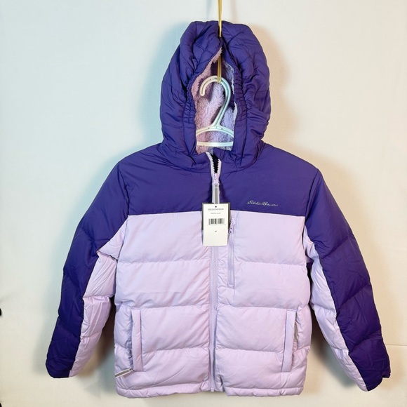 Eddie Bauer Kids Two-Tone Purple Puffer Dawn Jacket Medium Outdoor Winter Cozy - Picture 2 of 16